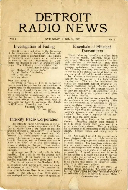 Newsletter - Detroit Radio News, Vol. 1, No. 3