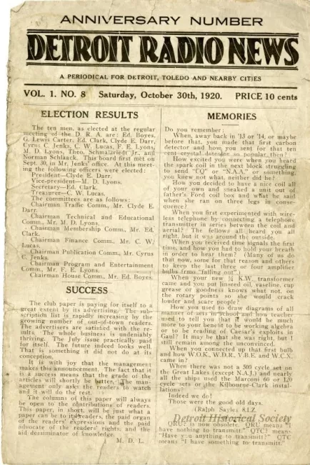 Newsletter - Detroit Radio News, Vol. 1, No. 8