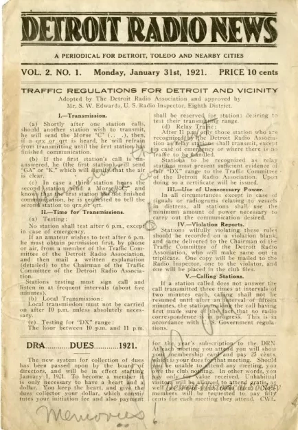 Newsletter - Detroit Radio News, Vol. 2, No. 1