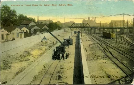 Postcard - Approach to Tunnel Under the Detroit River, Detroit, Mich.