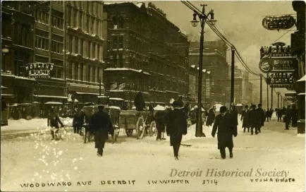 Postcard - Woodward Ave Detroit in Winter