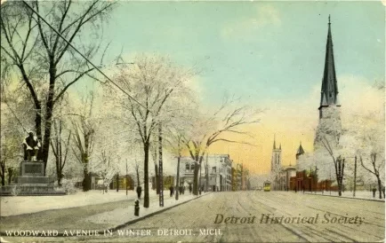 Postcard - Woodward Avenue in Winter, Detroit, Mich.