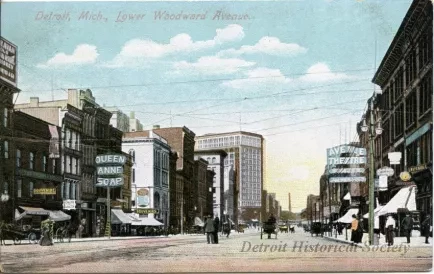 Postcard - Detroit, Mich., Lower Woodward Avenue.
