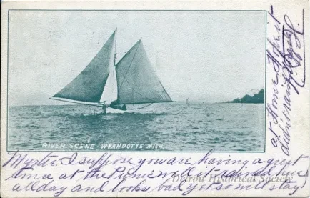 Postcard - River Scene, Wyandotte, Mich.