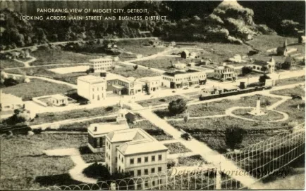 Postcard - Panoramic View of Midget City, Detroit, Looking Across Main Street and Business District