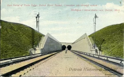 Postcard - East Portal of Twin Tubes, Detroit, River Tunnel, Canadian Side, through which Michigan Central trains run, Detroit, Mich.
