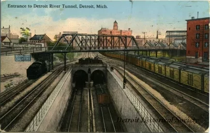 Postcard - Entrance to Detroit River Tunnel, Detroit, Mich.