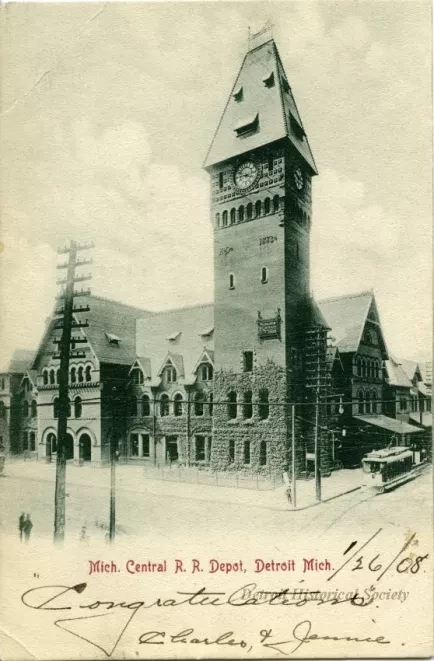 Postcard - Mich. Central R. R. Depot, Detroit, Mich.