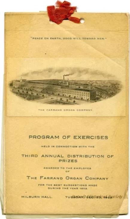 Program - Program of Exercises Held in Connection With the Third Annual Distribution of Prizes Awarded to the Employees of the Farrand Organ Company