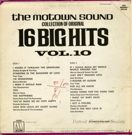 Album, Record - The Motown Sound, Collection of Original 16 Big Hits, Volume 10