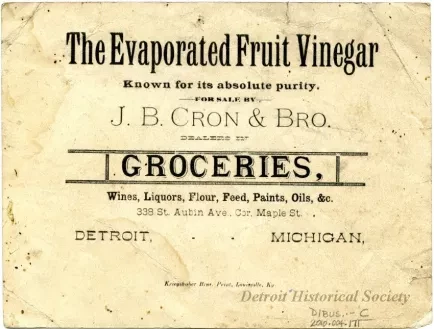 Card, Store - Evaporated Fruit Vinegar
for sale at J. B. Cron & Brothers Groceries
