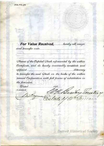 Certificate, Stock - Detroit & Cleveland Navigation Company