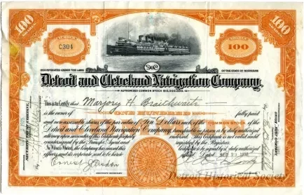 Certificate, Stock - Detroit and Cleveland Navigation Company