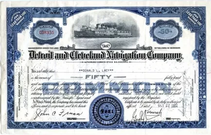Certificate, Stock - Detroit and Cleveland Navigation Company