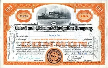 Certificate, Stock - Detroit and Cleveland Navigation Company