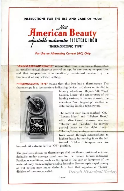 Brochure - a. American Beauty Adjustable-Automatic Electric Iron
b. American Beauty Cord-Support