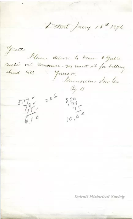 Letter - Peninsular Iron Company