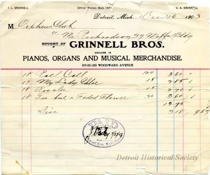 Invoice - Grinnell Bros.