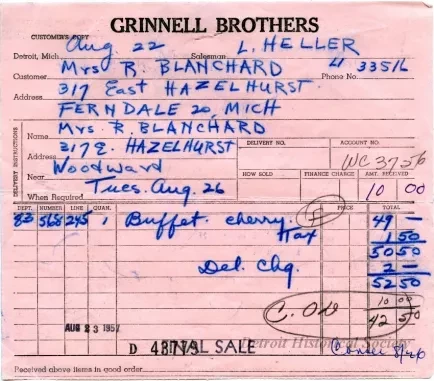 Invoice - Grinnell Bros.