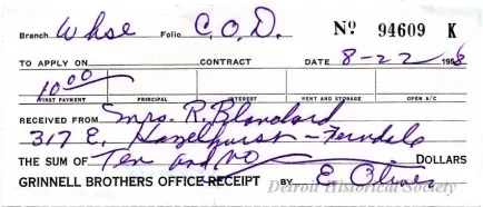 Receipt - Grinnell Bros.