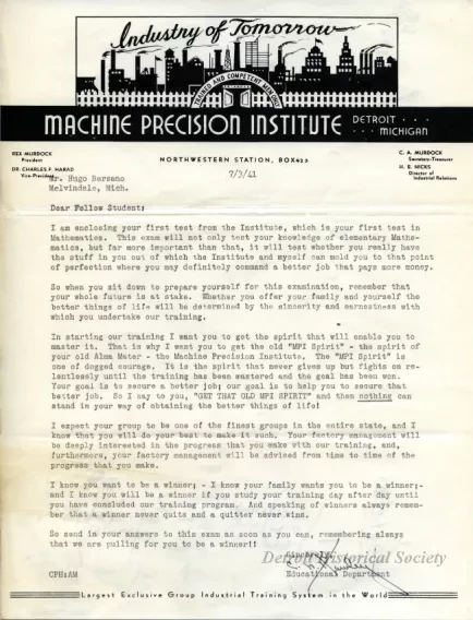 Letter - Machine Precision Institute