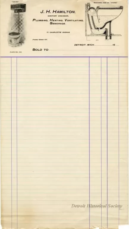 Bill-of-sale - J. H. Hamilton, Sanitary Engineer
