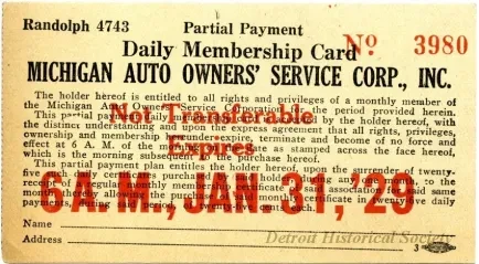 Card, Membership - Michigan Auto Owners'  Service Corporation, Inc.