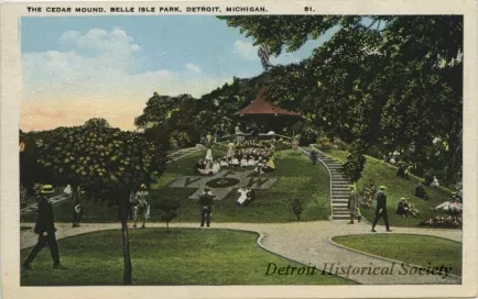 Postcard - The Cedar Mound, Belle Isle Park, Detroit, Michigan.