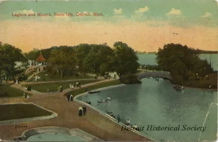 Postcard - Lagoon and Mound, Belle Isle, Detroit, Mich.