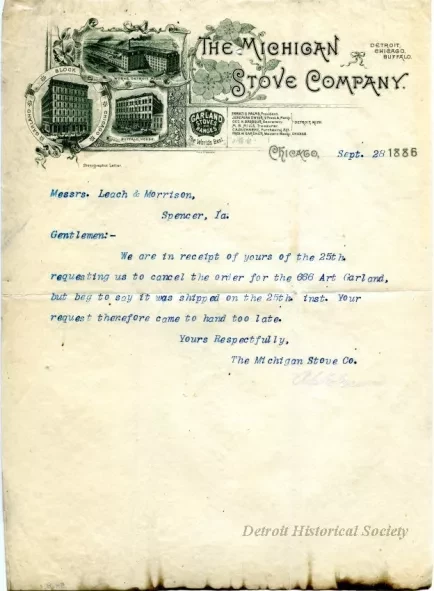 Letter - Michigan Stove Company