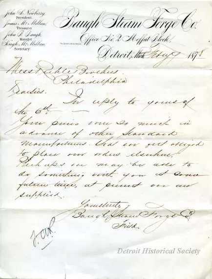 Letter - Baugh Steam Forge Company