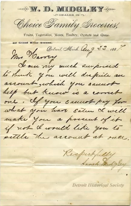 Letter - W. D. Midgley,
Dealer in Choice Family Groceries