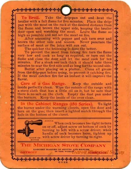 Card, Instruction - The Garland Gas Range