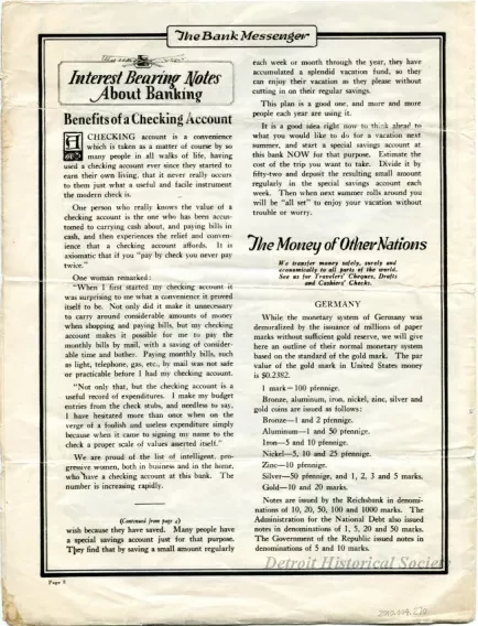 Newsletter - The Bank Messenger - A Pictorial Monthly
(published by Peninsular State Bank)