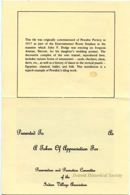 Card, Commemorative - Pewabic Pottery