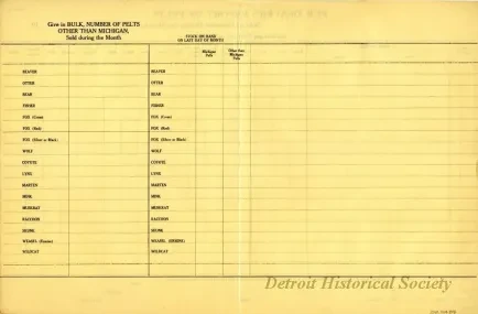 Paper, Form - Fur Dealer's Report of Pelts