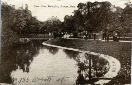 Postcard - Swan Lake, Belle Isle, Detroit, Mich.