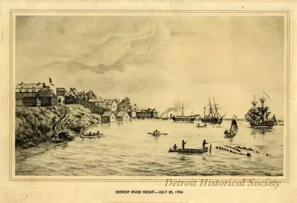 Lithograph - Detroit River Front - July 25, 1774