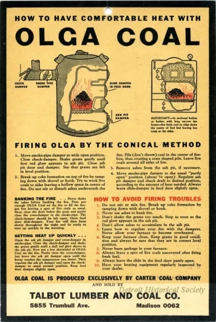 Card, Instruction - Talbot Lumber and Coal Company