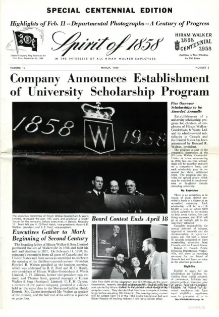 Newsletter - Special Centennial Edition
Spirit of 1858 -
In the Interests of All Hiram Walker Employees