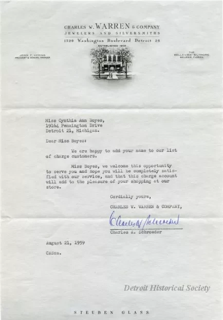Letter - Charles W. Warren & Company
Jewelers and Silversmiths