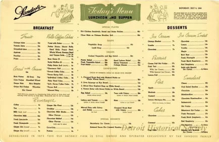 Menu - The Sanders Menu