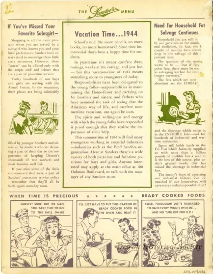 Menu - The Sanders Menu