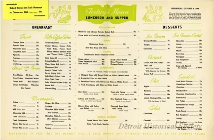 Menu - The Sanders Menu