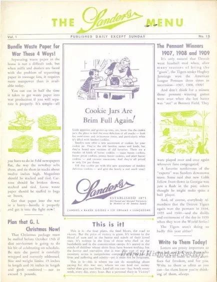 Menu - The Sanders Menu