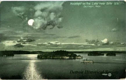 Postcard - Moonlight on the Lake near Belle Isle, Detroit, Mich.