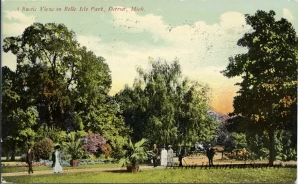 Postcard - A Rustic View in Belle Isle Park, Detroit, Mich.