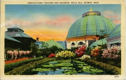 Postcard - Horticultural Building and Aquarium, Belle Isle, Detroit, Mich.