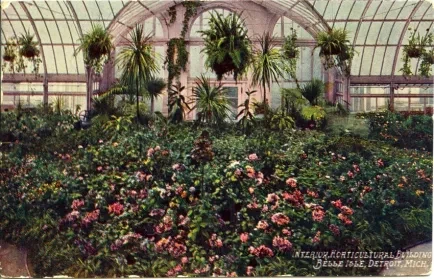 Postcard - Interior, Horticultural Building, Belle Isle, Detroit, Mich.