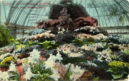 Postcard - Interior of Horticultural Building, Belle Isle, Detroit, Mich.